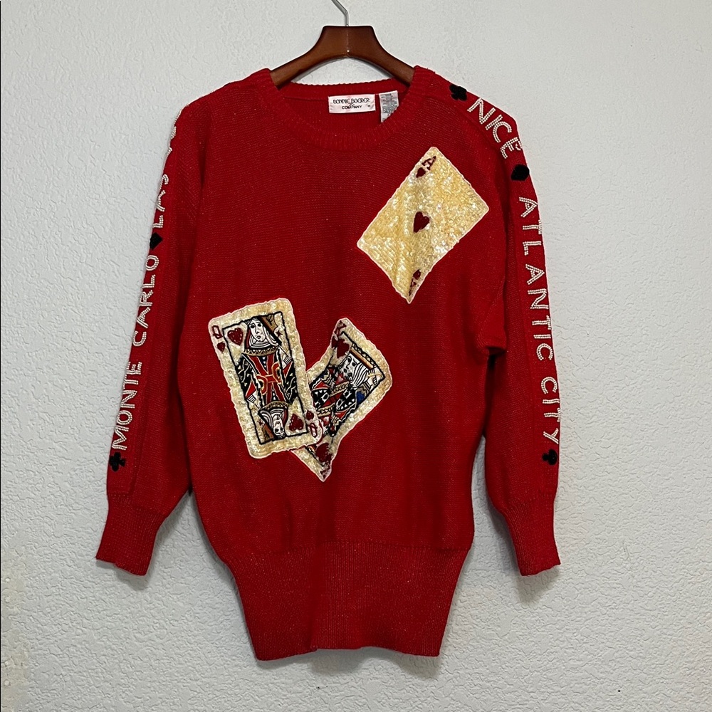 Vintage 80s Bonnie Boerer Casino Embellished Sweater